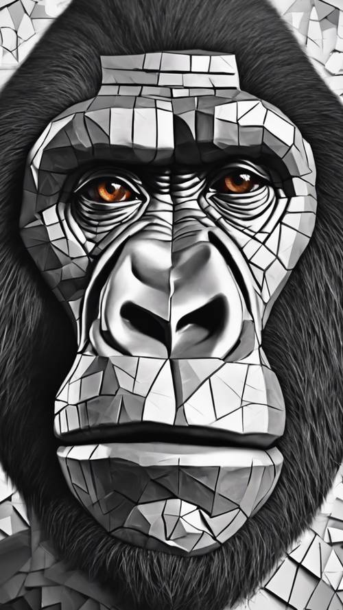 Un autoritratto di un artista gorilla, realizzato in stile cubista simile a Picasso.