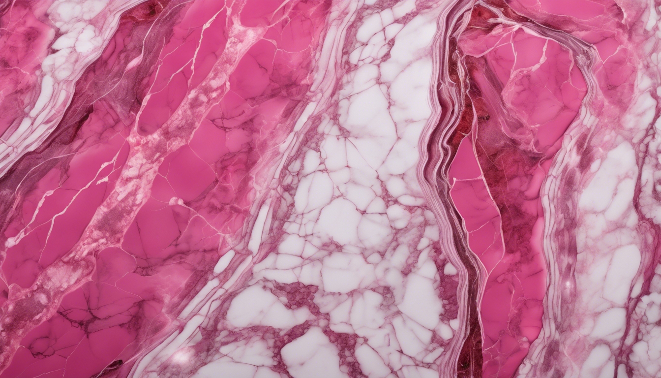 A shiny slab of hot pink marble with delicate, web-like white veins. Wallpaper[f9a75778622f49b5a626]