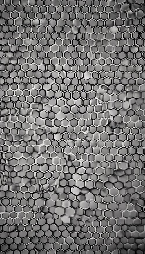 A tessellation of gray hexagons in a honeycomb pattern. Tapet [0e6f3448654342769ec8]