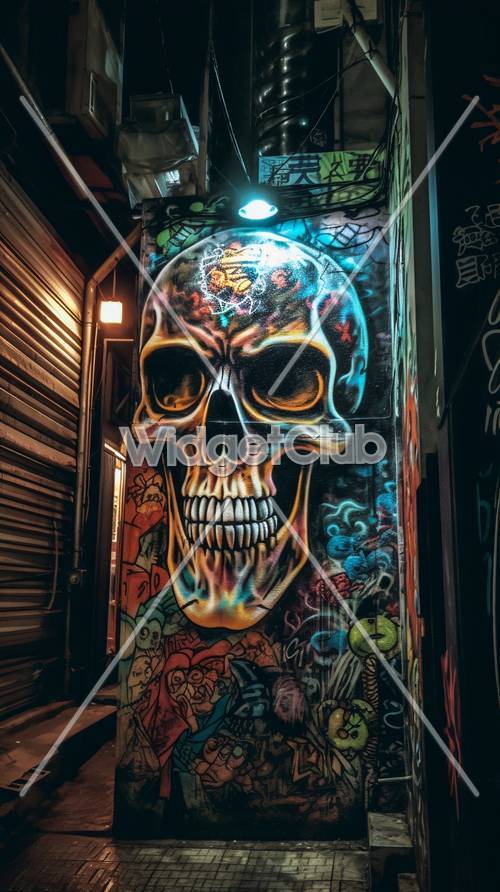 Kolorowe graffiti czaszki na ulicy miejskiej
