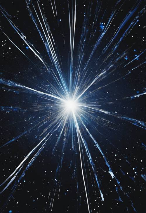 Zifiri karanlık bir evrende titreşen koyu mavi ve beyaz tonlarla karakterize edilen soyut bir pulsar yıldızı.