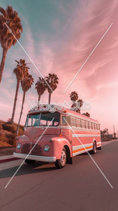 Sunset Drive with a Vintage Bus