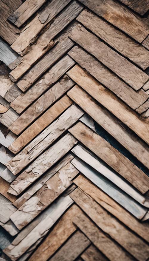 Un patrón en espiga hecho de tejas de madera desgastadas.