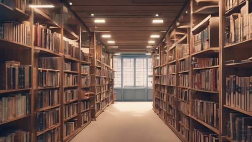 図書館の穏やかな風景、本が棚に配置されアニメの名言が隠れている壁紙簡単な壁紙