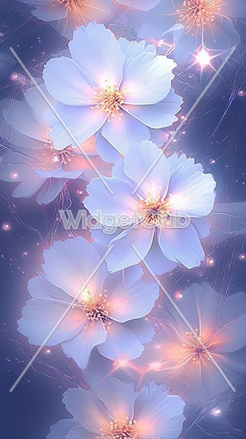 夜空に輝く青い花の壁紙