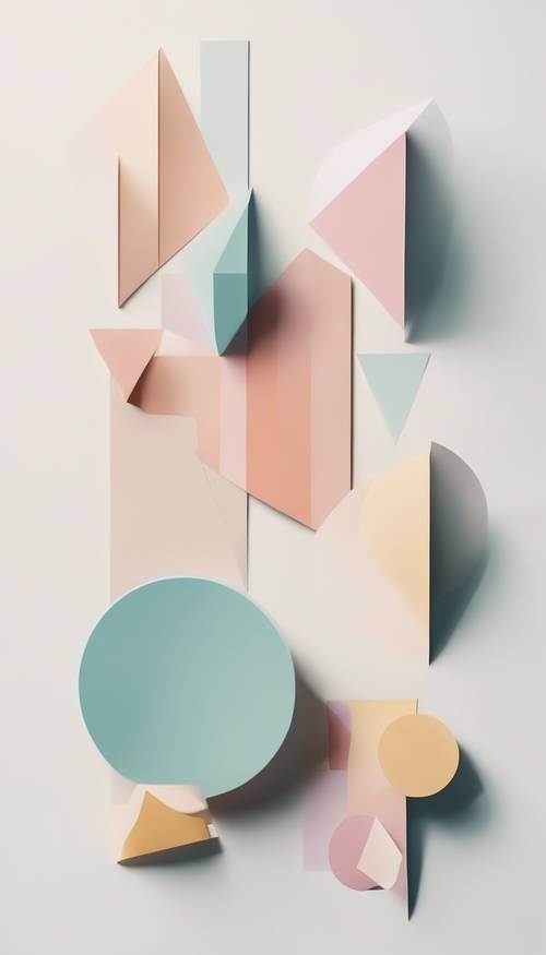 A minimalist poster featuring 2D geometric shapes in pastel colors, arranged on a white background. Tapeet [7a8790f1bbce4cbd8d6d]