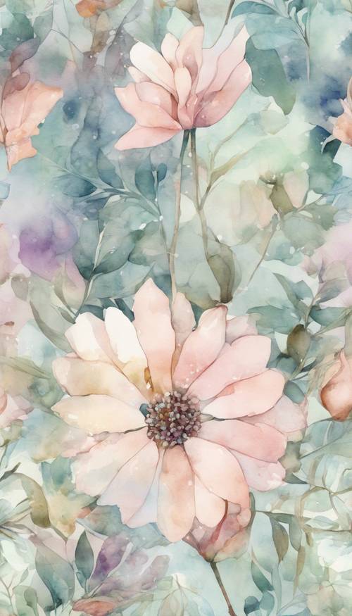 A delicate watercolor pattern featuring pastel-colored flowers and leaves.