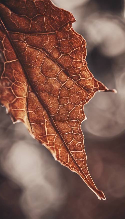 Bir akçaağaç yaprağının ultra ayrıntılı makro perspektifi, damarları ve dokuları açıkça görülüyor.