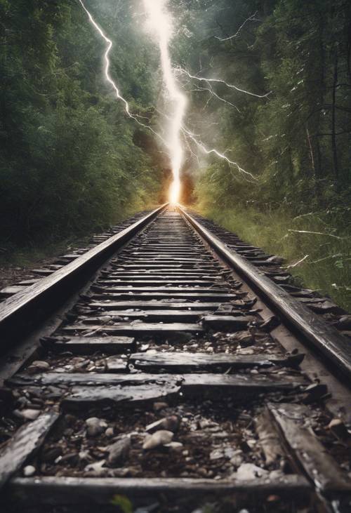 White lightning cascading over an abandoned railway track. Tapet [aa11a01008c34f7d9c58]