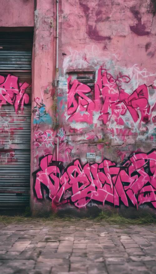Grunge styled walls with pink graffiti sprawled across Wallpaper [7467eaeb699145ae8f0a]