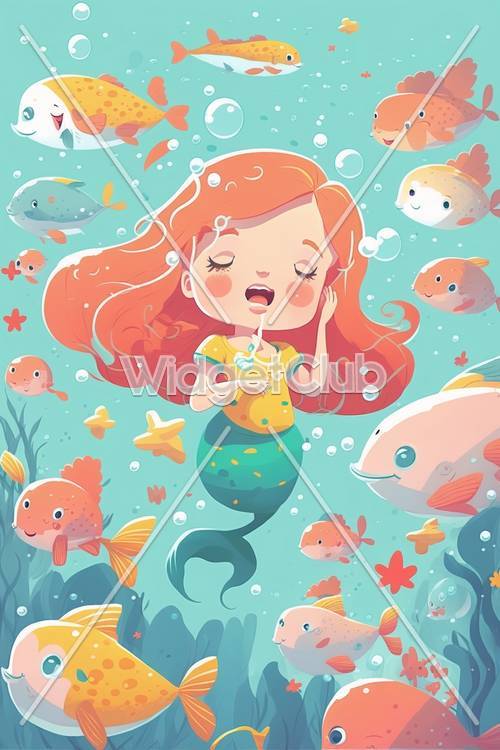 Mermaid and Fish Friends Underwater Adventure Tapeta [834138cdbf554f58b25d]