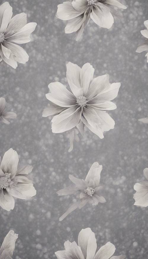 微妙的灰色花朵圖案印在絲綢上。