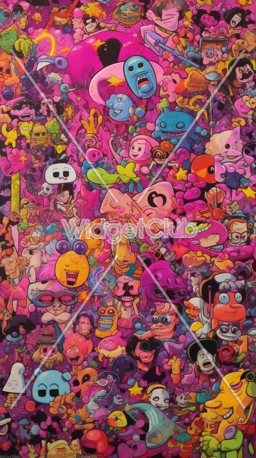 Fiesta De Personajes De Dibujos Animados Coloridos