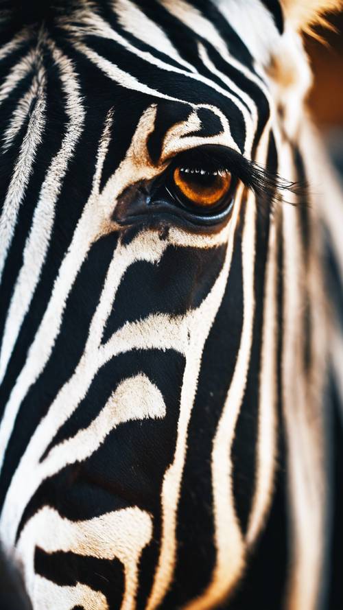 Foto jarak dekat dari mata zebra yang mengekspresikan emosi yang kuat.