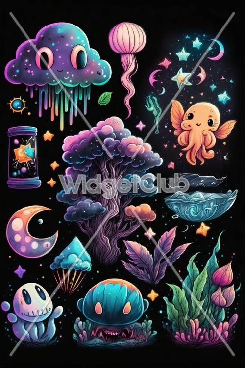 No Background Hand Drawn Magic Mushroom Psychedelic Neon Colours · Creative  Fabrica