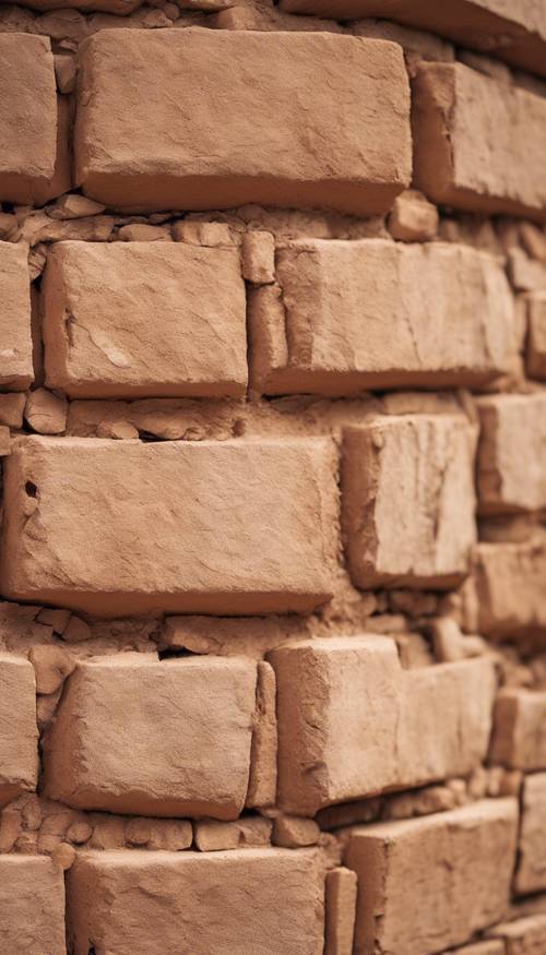 Uma imagem em close de uma parede feita de tijolos castanhos.