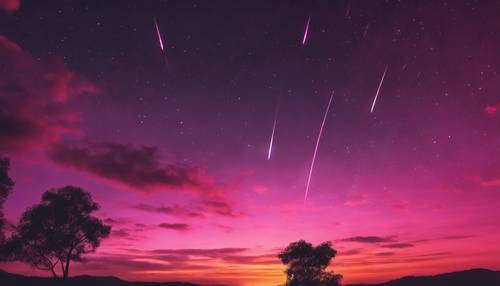 A hot pink Shooting star streaking across a stunning sunset sky. Tapet [936812c396d14b058108]