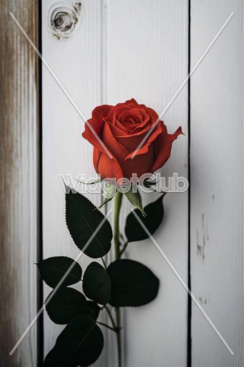 Piękna czerwona róża na białych tablicach