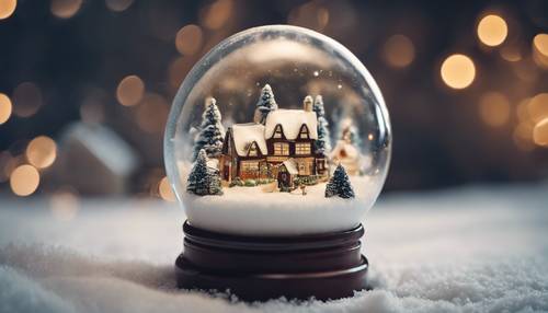 Um globo de neve extravagante contendo uma vila em miniatura coberta de neve.