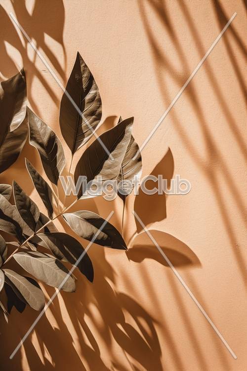 Elegancka gra cieni liści na brzoskwiniowej ścianie