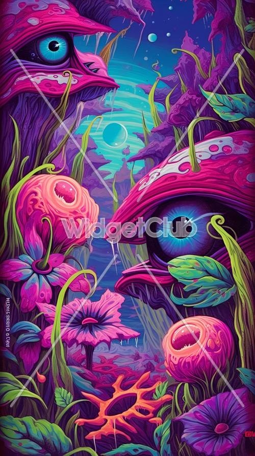 Colorful Fantasy Forest with Giant Eye and Flowers壁紙[a5e02d8473e0478ca02e]