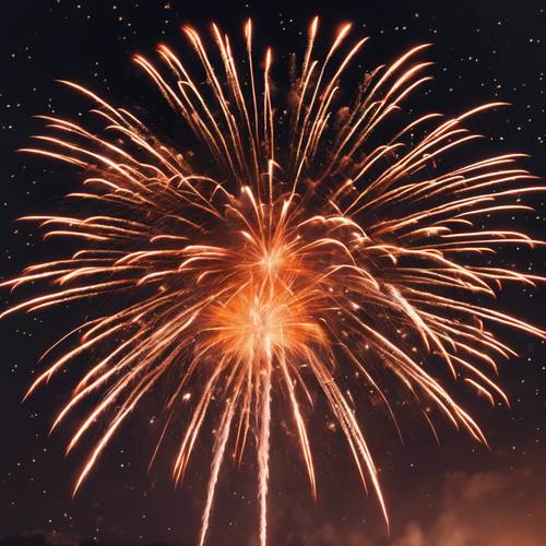 Ein bombastisches Feuerwerk mit einer Explosion von Neonorange am Nachthimmel.