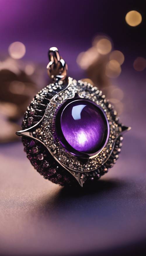 A detailed rendering of a purple crystal evil-Eye charm against a shadowy backdrop. Wallpaper [e5122f71b577405abdd0]