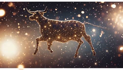 An abstract celestial representation of the Taurus constellation filled with firefly sparkle sprinkled around.