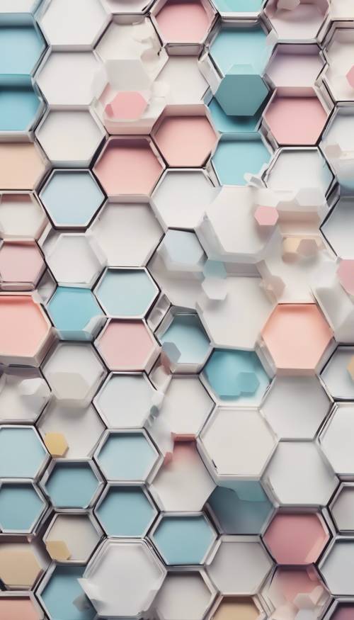 A hexagonal pattern on a white background, each hexagon filled with a different pastel shade. Tapet [9696e01242ee42ed944c]