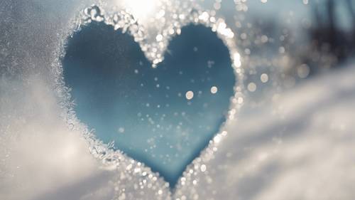 A heart drawn on a frosted window slowly melting from inner warmth. Tapeta [9aa5e02b464d4e34bdd8]