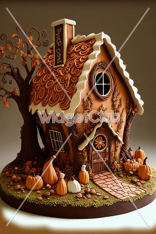 秋の魔法のジンジャーブレッドハウス