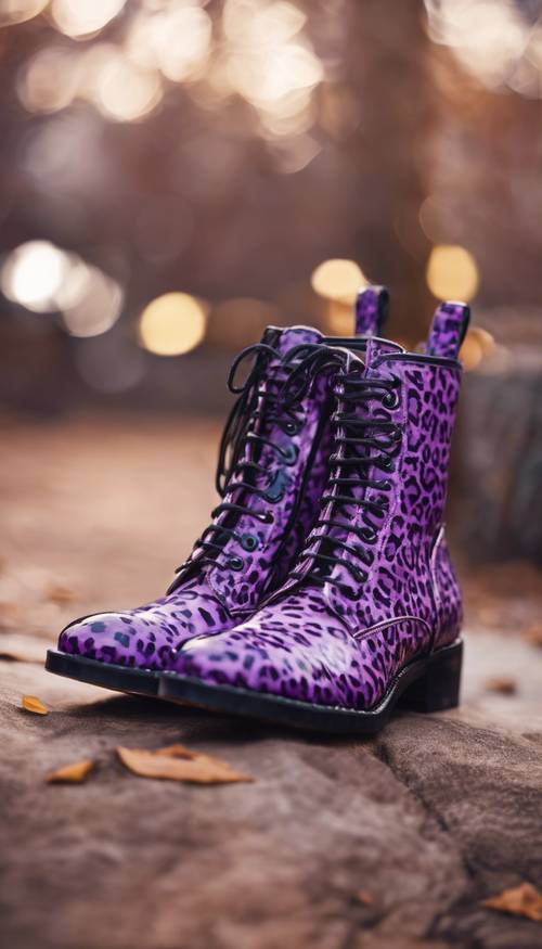 A pair of stylish boots with a purple leopard print. Tapeta [c92cd5ad7e0443bea721]