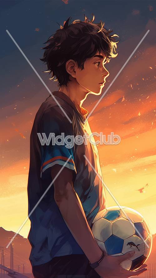 Jogador de futebol ao pôr do sol