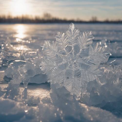 冰冻湖面上形成的冰晶图案