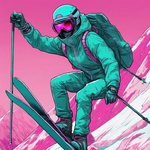 Игра о скоростном спуске на лыжах, в которой персонаж игрока одет в спортивный бирюзовый лыжный костюм.