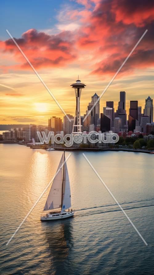 Cánh buồm hoàng hôn ở thành phố Seattle