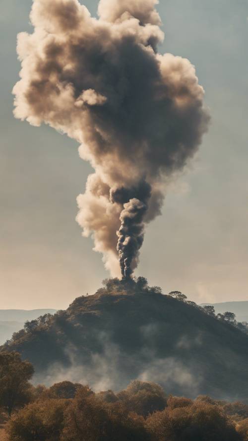 Smoke signals being sent from a hilltop by ancient tribal people.