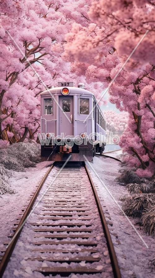 ركوب قطار أزهار الكرز عبر المناظر الطبيعية السحرية