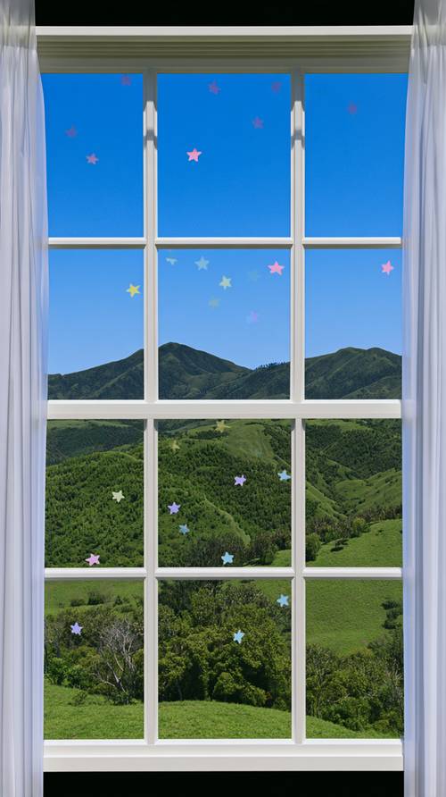 Starry Window View of Green Hills Wallpaper [afa75ec8f0ad413cac2a]