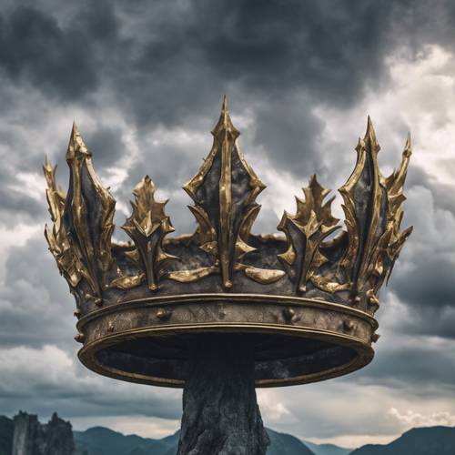 A giant's crown, forged from craggy mountains against a dramatic cloudy sky.