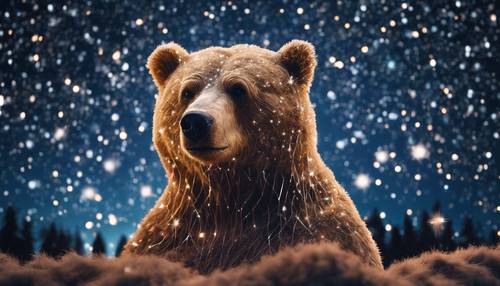 Tajemniczy widmowy niedźwiedź wykonany z migoczących gwiazd na nocnym niebie.