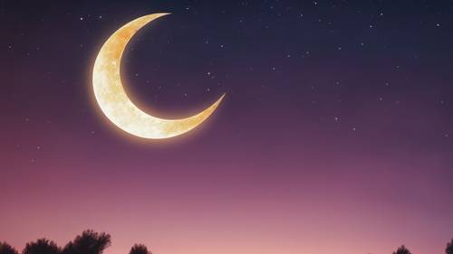 Une seule étoile scintillante éclipsée par le croissant de lune vibrant dans un ciel crépusculaire.