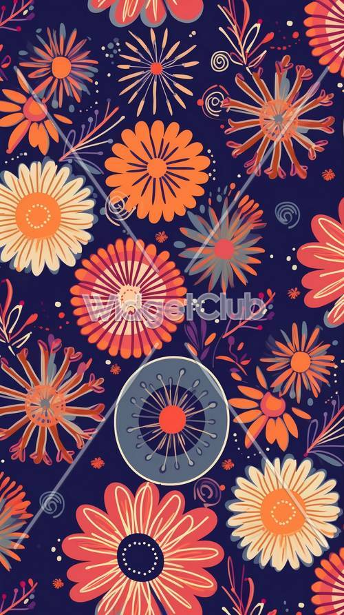 Colorful Flowers and Stars Design