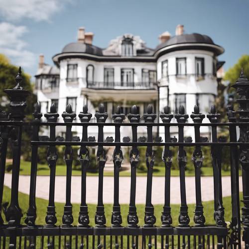 クラシックな白いビクトリア様式の家を取り囲む黒い鍛造鉄製のフェンス