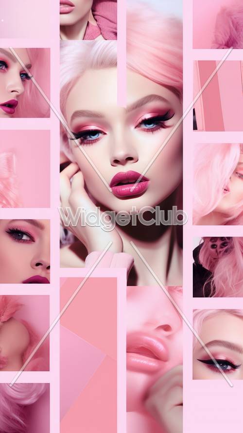 Bonito collage de maquillaje rosa para niñas