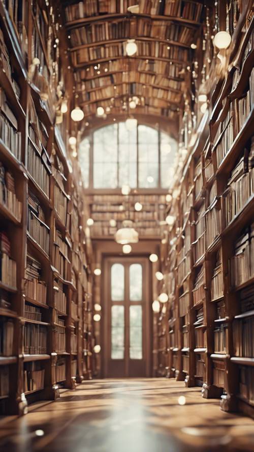 A grand library, the corridors filled with floating books in a dream state.