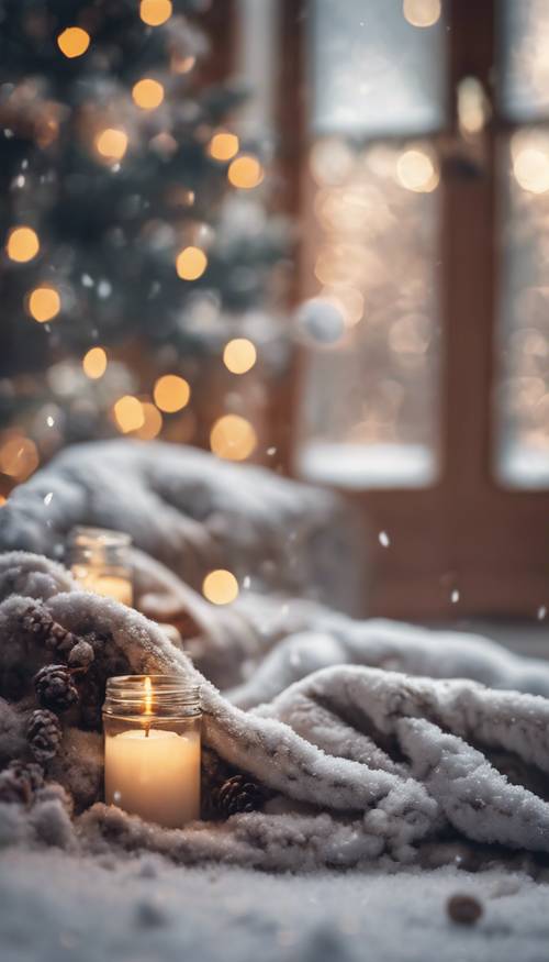 A tranquil Christmas morning scene, with a fresh blanket of snow covering the ground outside.