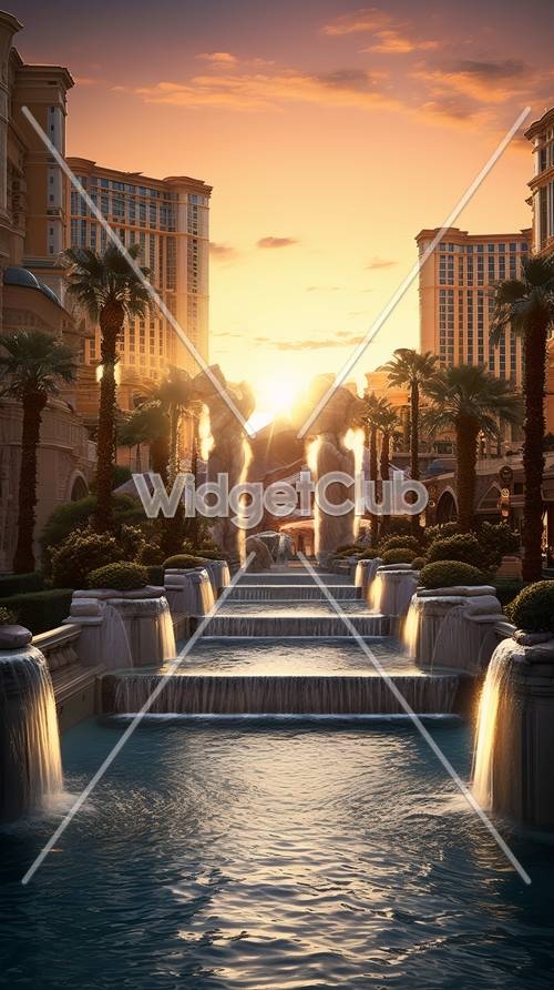 Sunset City Fountains Wallpaper[b6a5d35e7f6743458ce7]