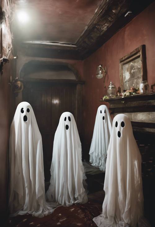 A group of playful ghosts, merrily haunts an old inn, their spectral laughter echoing through the halls.