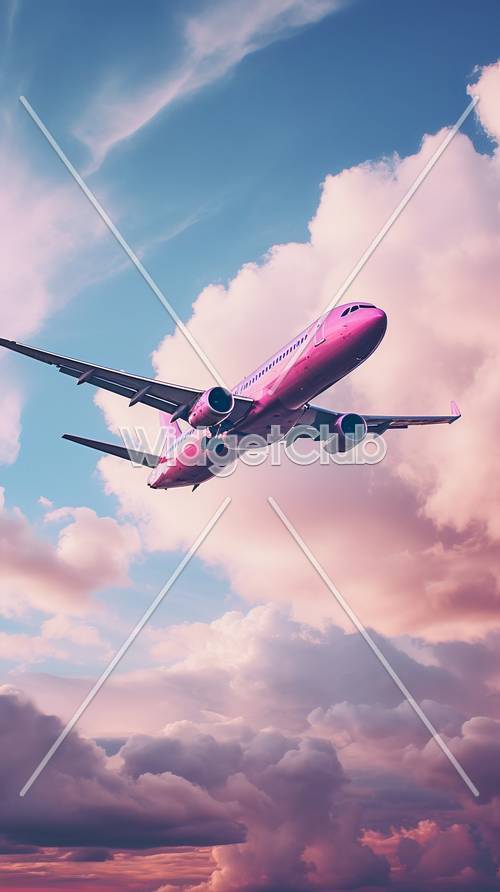 Rosa Flugzeug im Himmel